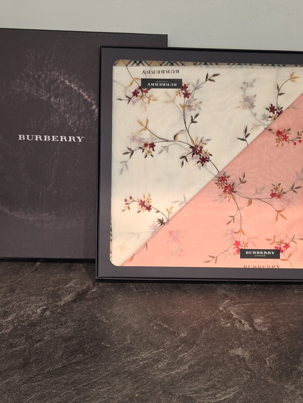 Burberry Floral Silk Scarves in Cream and Pink